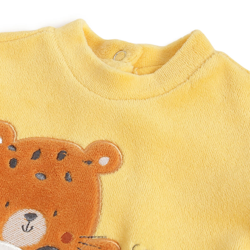 Infants Medium Yellow Applique Nappy Opening Babysuit image number 2